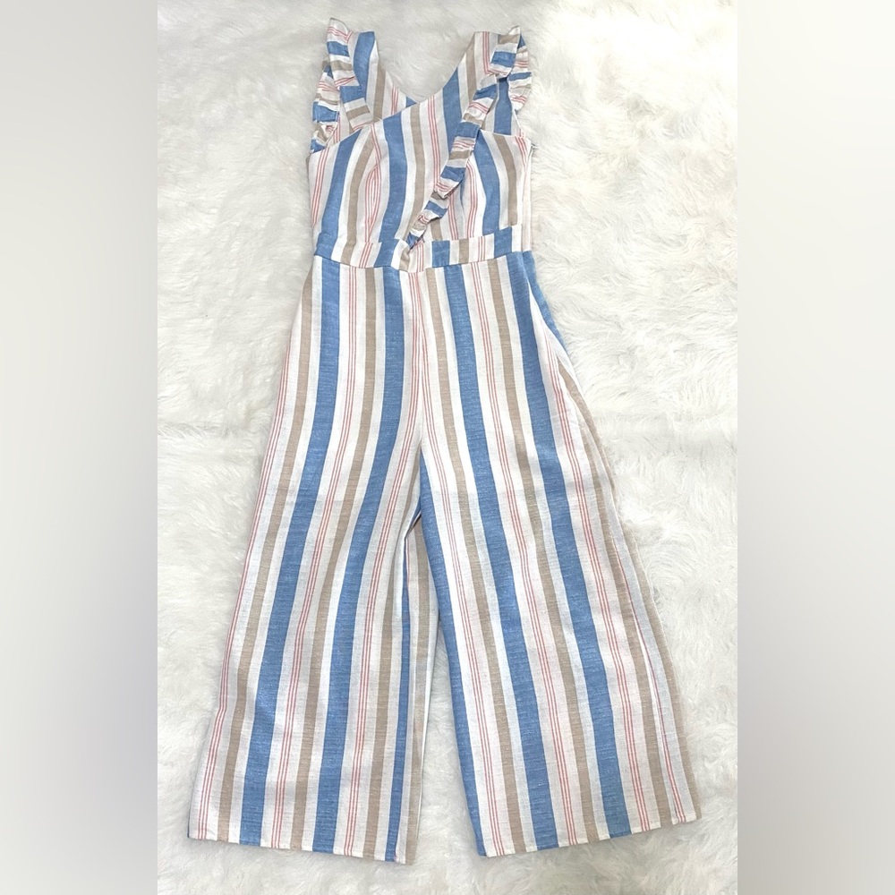 Karlie Womens S Blue Stripe Jumpsuit Boho Fall Preppy Cottagecore Coastal Fairy